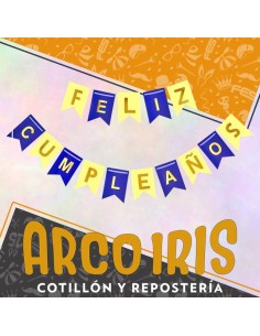 Banderin Feliz Cumpleanos Azul Y Amarillo Stamping Dorado Futbol Boca Party Gold Mundo