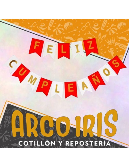 Banderin Feliz Cumpleanos Rojo Y Blanco Stamping Plata Futbol River Party Gold Mundo