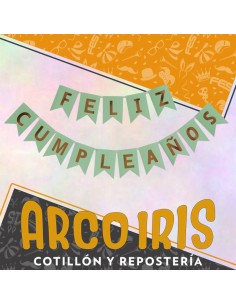 Banderin Feliz Cumpleanos Verde Natural Stamping Oro Dorado Party Gold Mundo