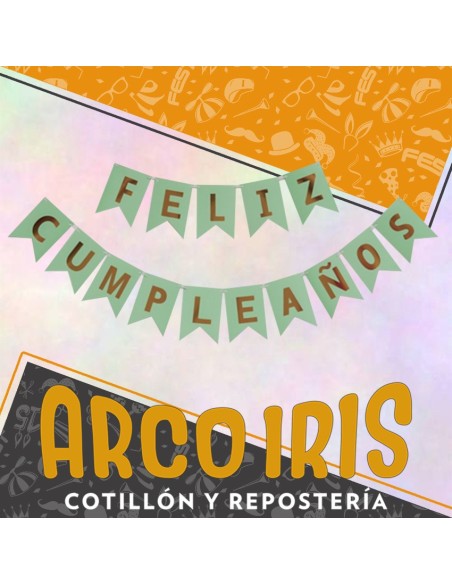 Banderin Feliz Cumpleanos Verde Natural Stamping Oro Dorado Party Gold Mundo