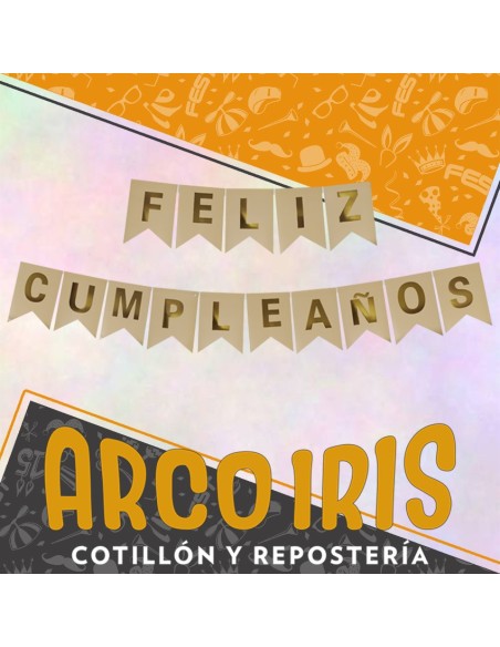 Banderin Feliz Cumpleanos Nude Stamping Oro Dorado Party Gold Mundo