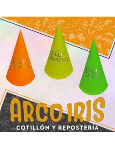 Bonete Fluo Chico X 12 - Feliz Cumpleanos Naranja-verde-amarillo