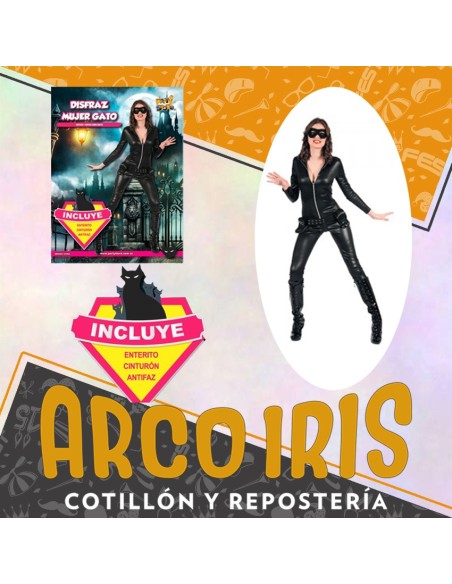 Disfraz Adulto Mujer Gato - Talle M Enterito/cinturon/antifaz Halloween Gatubela Party Store