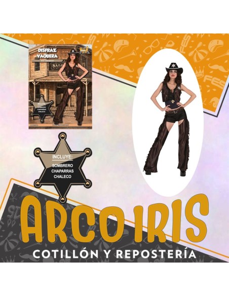 Disfraz Adulto Vaquera -talle M Incluye Sombrero/chaparras/chaleco Halloween Party Store