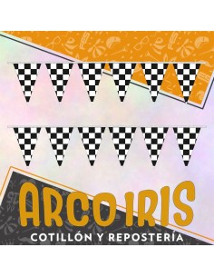 Banderin Triangular A Cuadros 2 Mts - Negro Y Blanco Gran Prix Carrera De Auto