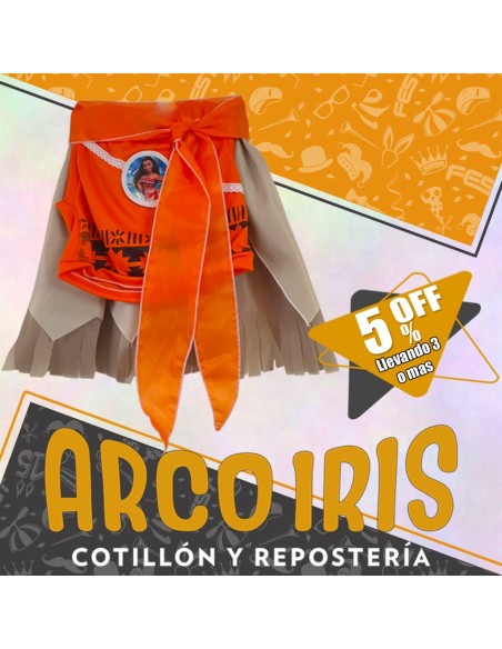 Disfraz Vestido Marron Y Naranja - Talle 6 Princesa Moana - Halloween