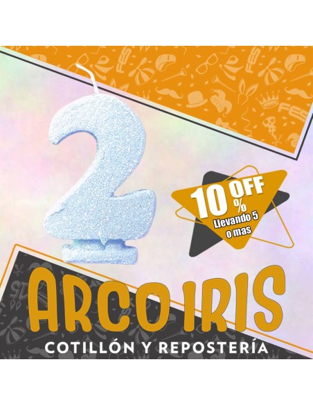 Vela Numero 2 Celeste Pastel Full Gibre Xu +5-10% Promo Por Cantidad - Nacional En Blister Con Codigo De Barra Fantasia-