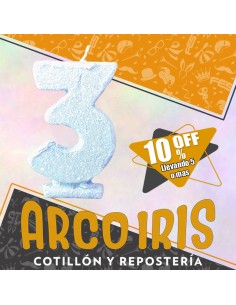 Vela Numero 3 Celeste Pastel Full Gibre Xu +5-10% Promo Por Cantidad - Nacional En Blister Con Codigo De Barra Fantasia-