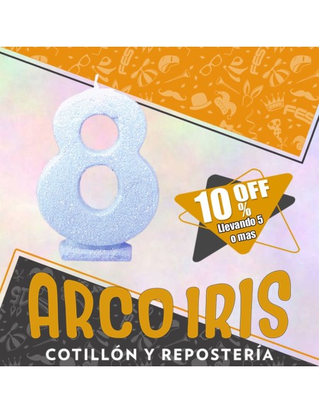 Vela Numero 8 Celeste Pastel Full Gibre Xu +5-10% Promo Por Cantidad - Nacional En Blister Con Codigo De Barra Fantasia-