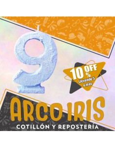 Vela Numero 9 Celeste Pastel Full Gibre Xu +5-10% Promo Por Cantidad - Nacional En Blister Con Codigo De Barra Fantasia-