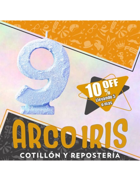 Vela Numero 9 Celeste Pastel Full Gibre Xu +5-10% Promo Por Cantidad - Nacional En Blister Con Codigo De Barra Fantasia-