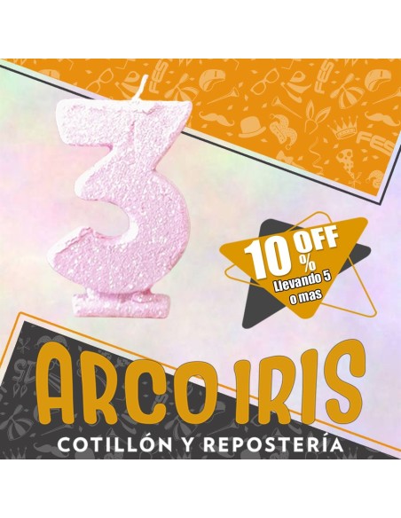 Vela Numero 3 Rosa Pastel Full Gibre Xu +5-10% Promo Por Cantidad - Nacional En Blister Con Codigo De Barra Fantasia-