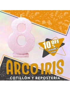 Vela Numero 8 Rosa Pastel Full Gibre Xu +5-10% Promo Por Cantidad - Nacional En Blister Con Codigo De Barra Fantasia-