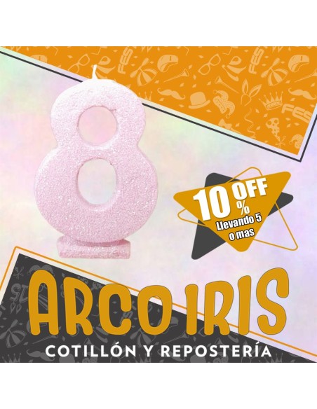 Vela Numero 8 Rosa Pastel Full Gibre Xu +5-10% Promo Por Cantidad - Nacional En Blister Con Codigo De Barra Fantasia-
