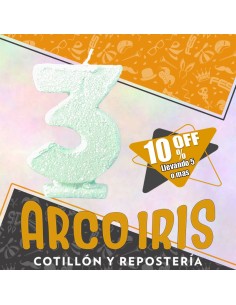 Vela Numero 3 Verde Pastel Full Gibre Xu +5-10% Promo Por Cantidad - Nacional En Blister Con Codigo De Barra Fantasia-