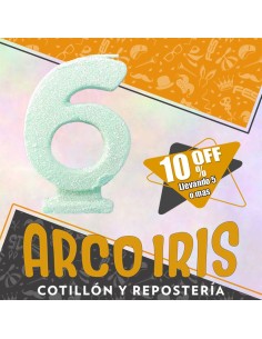 Vela Numero 6 Verde Pastel Full Gibre Xu +5-10% Promo Por Cantidad - Nacional En Blister Con Codigo De Barra Fantasia-