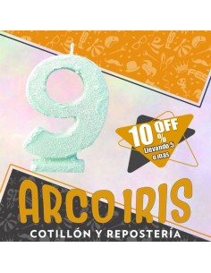 Vela Numero 9 Verde Pastel Full Gibre Xu +5-10% Promo Por Cantidad - Nacional En Blister Con Codigo De Barra Fantasia-