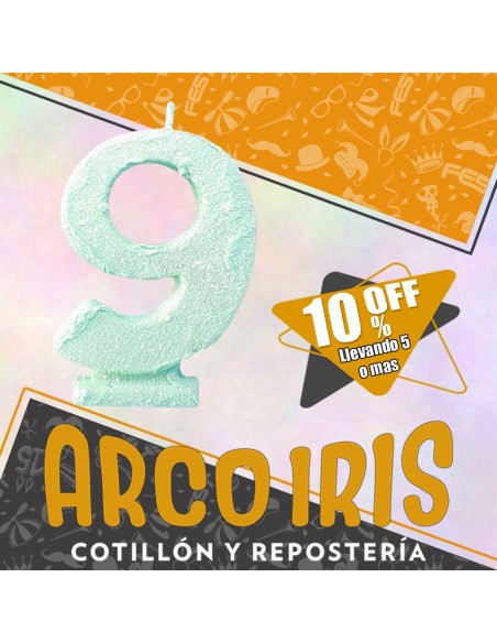 Vela Numero 9 Verde Pastel Full Gibre Xu +5-10% Promo Por Cantidad - Nacional En Blister Con Codigo De Barra Fantasia-