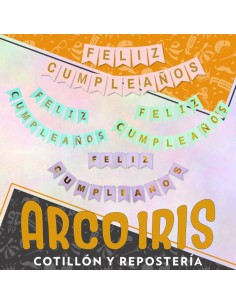 Banderin Feliz Cumpleanos Pastel Importado Xu - Amarillo-verde-rosa-lila Con Stamping Chino