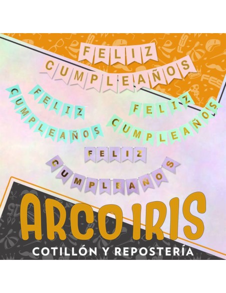 Banderin Feliz Cumpleanos Pastel Importado Xu - Amarillo-verde-rosa-lila Con Stamping Chino