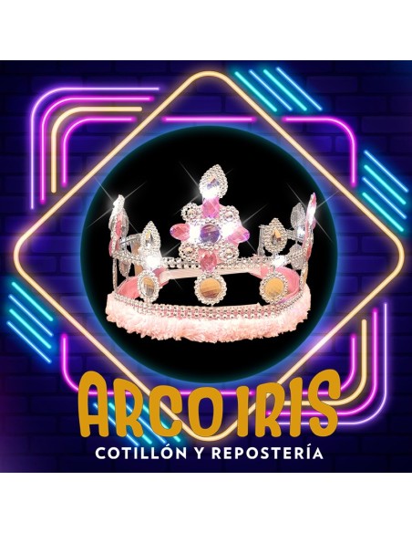 Corona Reina Lujo Con Luz Led Xu -strass-peluche- Corona De Lujo Plateada