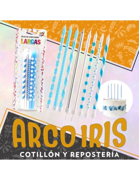 Vela Largas Celeste Lunar-rayas-plata X 10 - Party Store