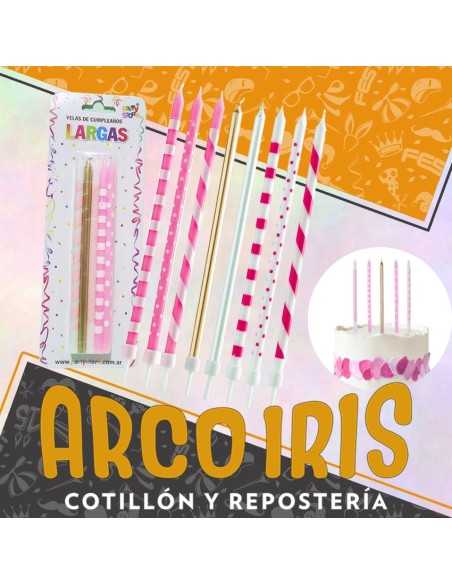 Vela Largas Rosas Lunar-rayas Dorada X 10 - Party Store