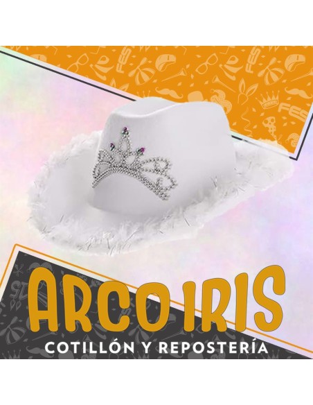 Gorro Cowboy Con Coronita Y Plumas Borde Contorno Boa Varios Colores Lila-negro-rosa-blanco