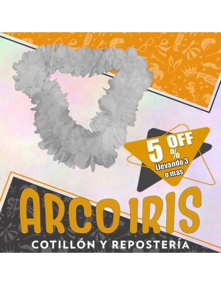 Collar Hawaiano Premium Blanco Xu +3-5% - Promo Por Cantidad Collar Clavel Seda Primavera