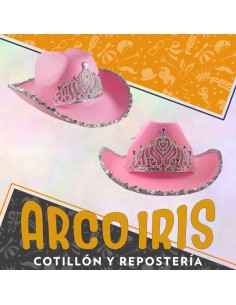Gorro Cowboy Con Coronita Y Lentejuela Borde - Contorno Boa Varios Colores Lila-negro-rosa