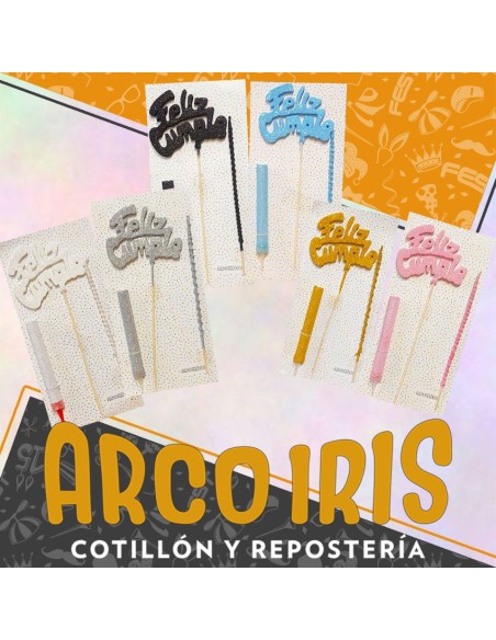 Topper Kit Frase Feliz Cumple +10-5% Con Vela Finita + Bengala Promo Por Cantidad Decorativos Cake Topper Decorativos Cake To