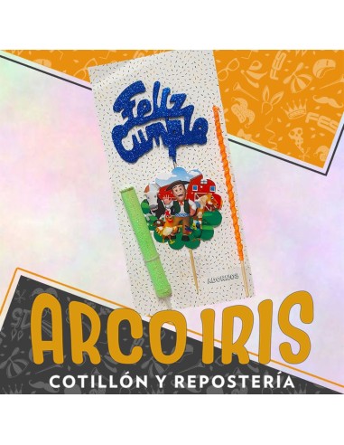 Topper Kit Personajes Frase Feliz Cumple +10-5% Con Vela Finita + Bengala Promo Por Cantidad Decorativos Cake Topper Zenon/st