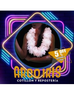 Luminoso Collar Hawaiano Blanco Premium Xu +3-5% - Promo Por Cantidad Collar Clavel Seda Primavera