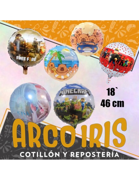 Mylar 18 Personajes Metal X 10 - 46 Cm Varios Motivo Y Formas Corazon Estrella Redondo Cuadrado Globo Metalizado Papel