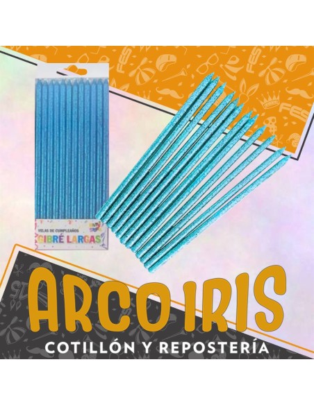 Vela Finita Gibre Larga Celeste X 12 - Party Store