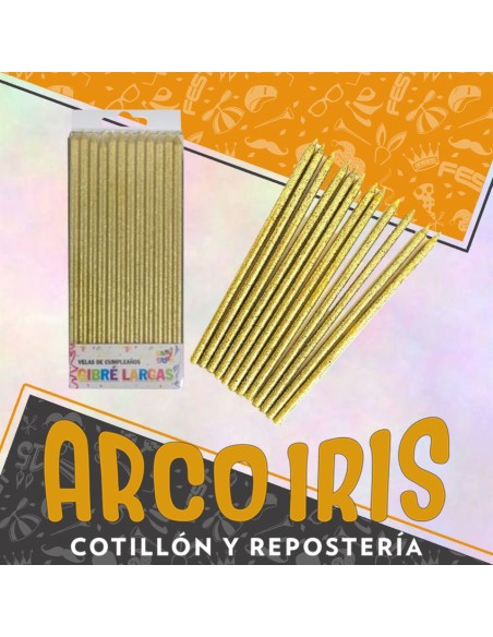Vela Finita Gibre Larga Dorada X 12 - Party Store