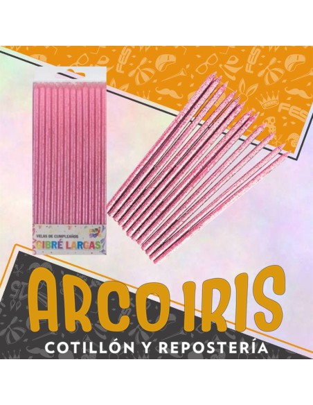 Vela Finita Gibre Larga Rosa X 12 - Party Store