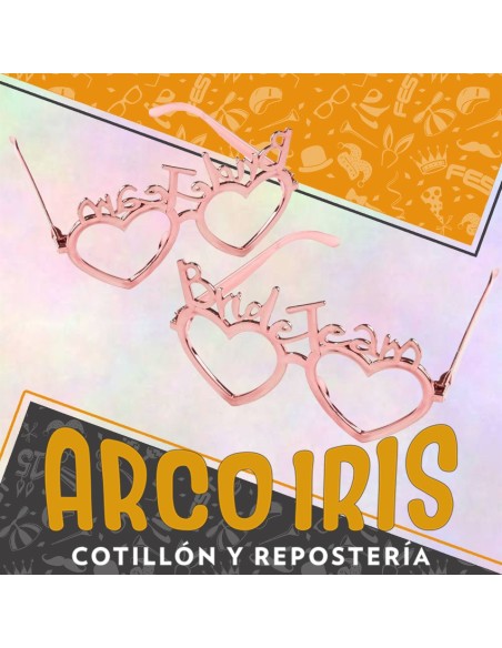 Anteojo Corazon Rosa Gold Bride Team X 12 - Plastico Metal