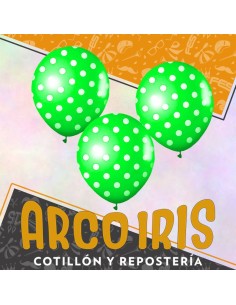 Globo Estandar 12 X 12 - Lunar Blanco Y Verde Full Impresos