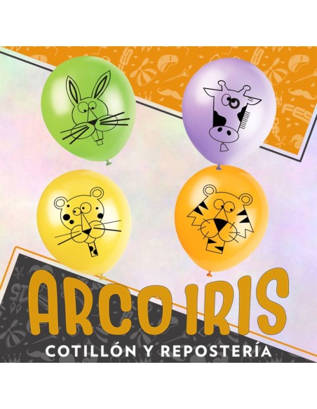 Globo Estandar 12 X 12 - Animalitos Multicolor Full Impresos