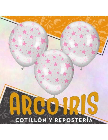 Globo Estandar Cristal 12 X 12 - Estrella Rosa Full Impresos