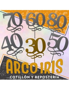 Topper Plastico Numeros Decadas - 30-40-50-60-70-80