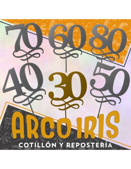 Topper Plastico Numeros Decadas - 30-40-50-60-70-80