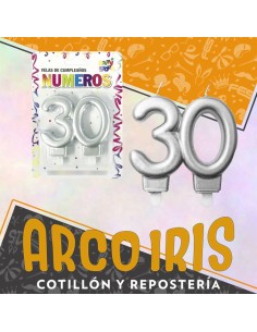 Vela 30 Anos Perlada Plateada Xu - Blister Vela Aniversario 30 Anos Party Store