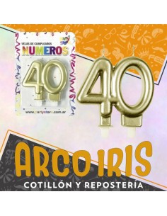 Vela 40 Anos Perlada Dorada Xu - Blister Vela Aniversario 40 Anos Party Store