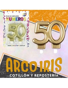 Vela 50 Anos Perlada Dorada Xu - Blister Vela Aniversario 50 Anos Party Store