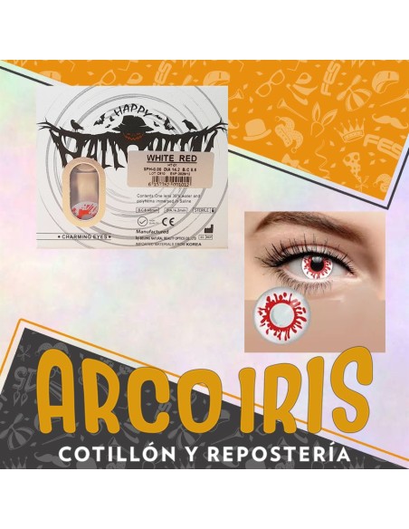 Lentes Contacto White Red - Ensangrentado Halloween Blanco Y Rojo