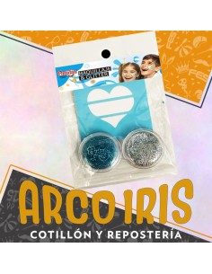 Maquillaje Set Argetina 2 Acuarelas Glitter + Stencil Corazon Autoadeshivo Blanco-celeste Artistico Halloween Mundial Pintafa