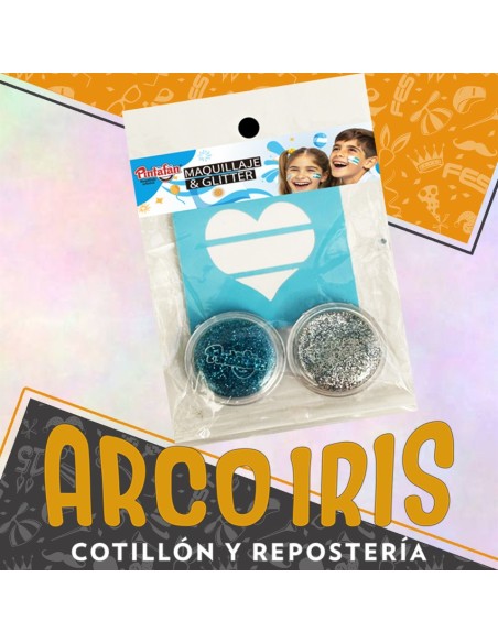 Maquillaje Set Argetina 2 Acuarelas Glitter + Stencil Corazon Autoadeshivo Blanco-celeste Artistico Halloween Mundial Pintafa