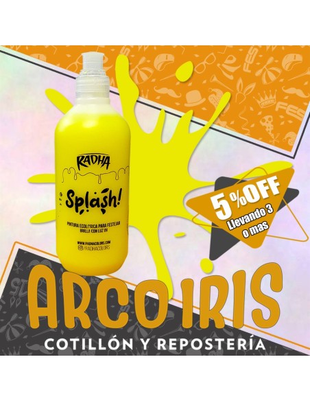 Splash Amarillo Fluo X 500 Cc +3- 5% Cat2 Upd Carnaval Promo Por Cantidad Liquido Pintura Ecologica Radha